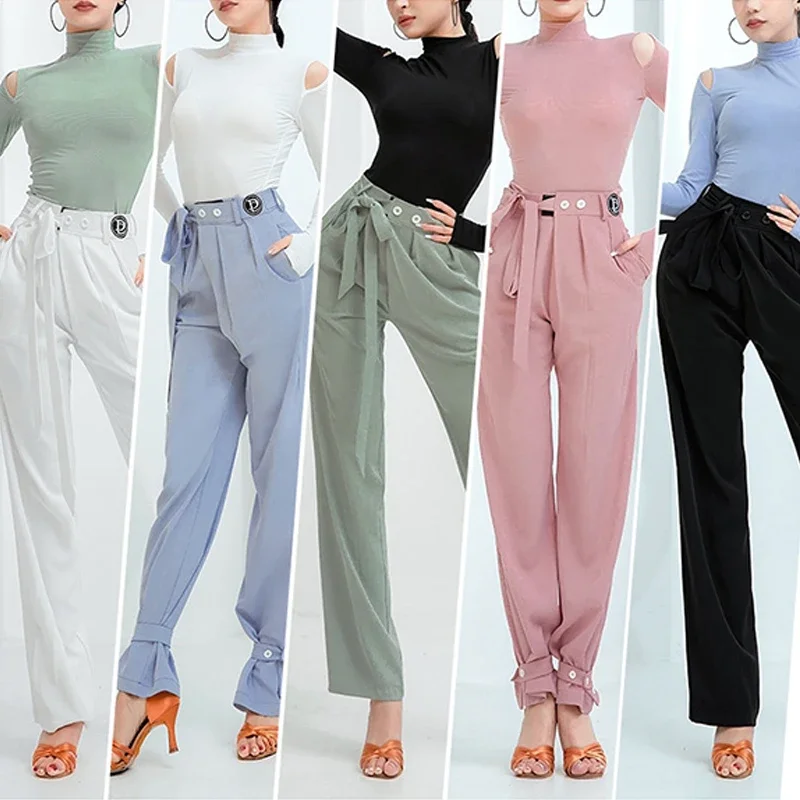 

5 Colors Latin Dance Pants Women Cha Cha Dance Loose Trousers Practice Clothes Ballroom Dancing Costume Performance Wear BL7829