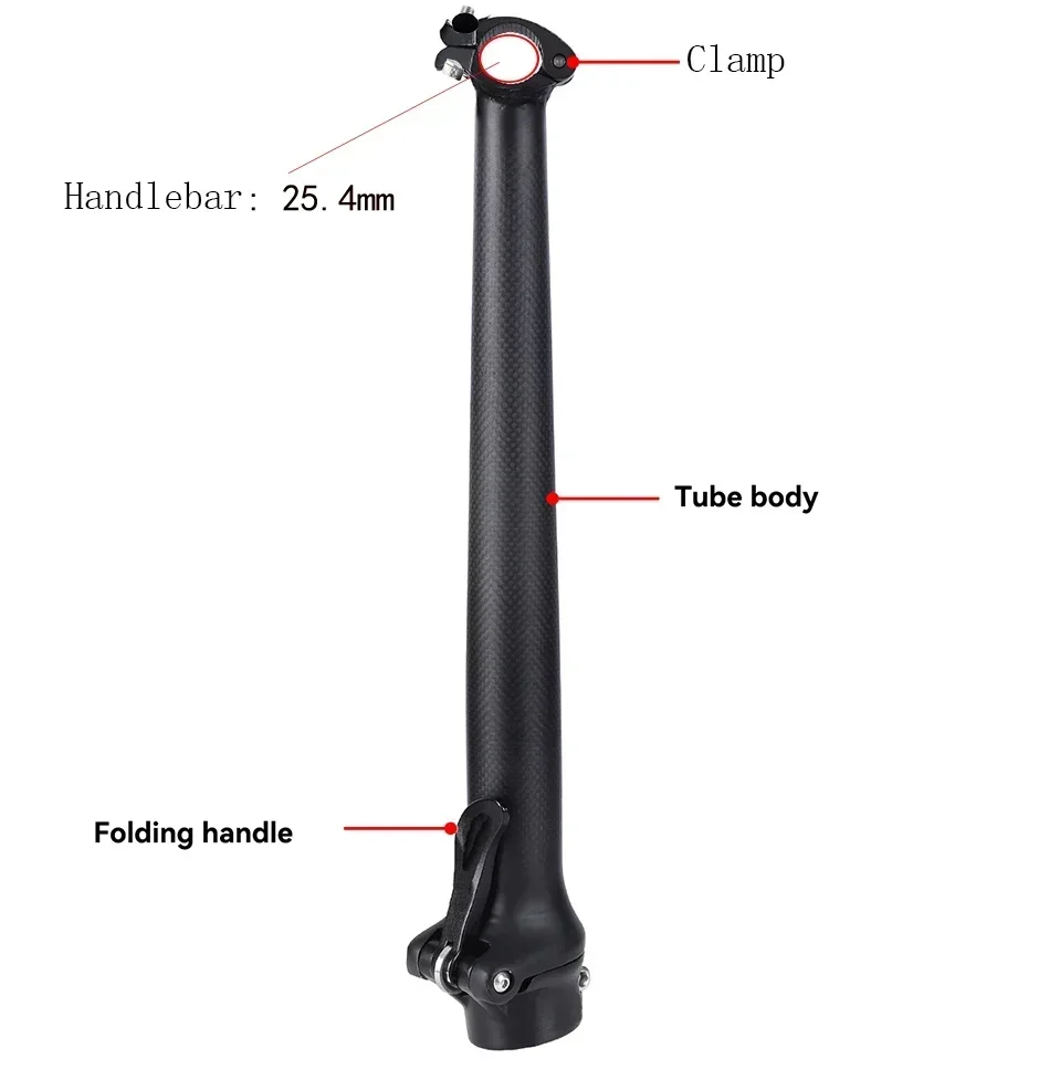 Full Carbon Fiber Folding Bicycle Adjustable Extension Stem Quick Release Head Tube for Handlebar 25.4mm Quick Release Tube
