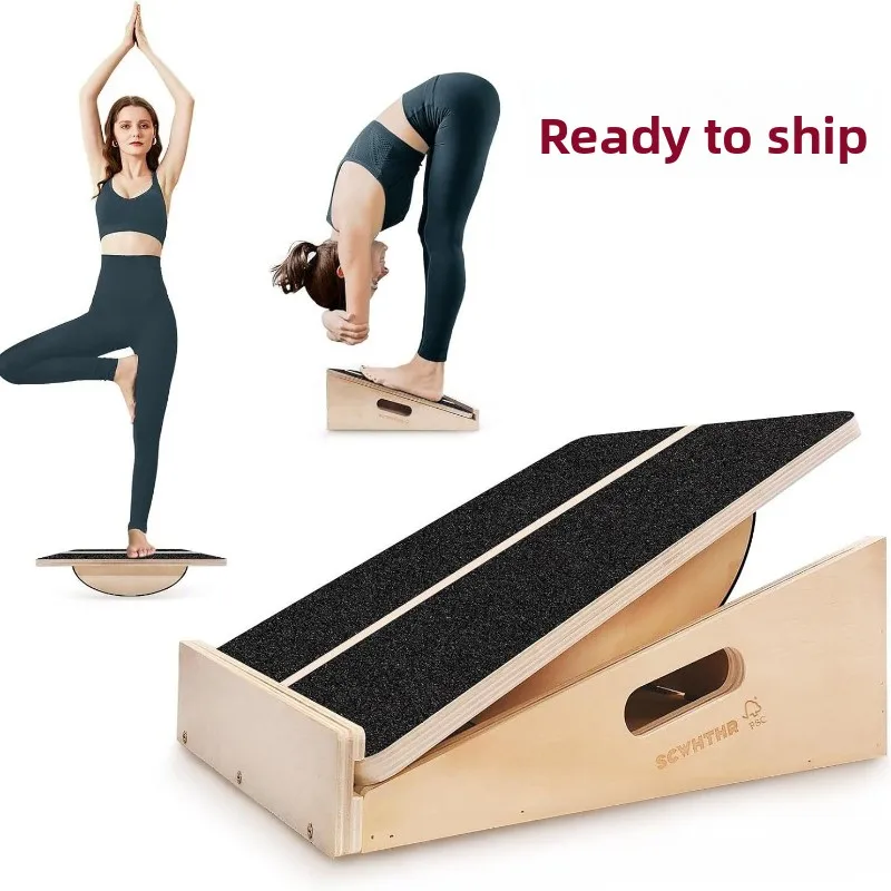 2-in-1 Wooden Tilt Balance Board,Portable Fitness Equipment Adjustable Ankle Elastic Tilt Board Professional Calf Stretcher Room
