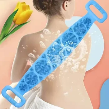 1pc Silicone Body Scrubber Exfoliating Massage Brush Bath Towel Shower Back Cleaning Tool Long Rubbing Back Body Clean Brush