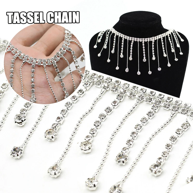 

Fashion Irregular Tassel Crystal Rhinestone Choker Chain Necklace Wedding Silver Color Bling Shine Chain Punk Party Jewelry