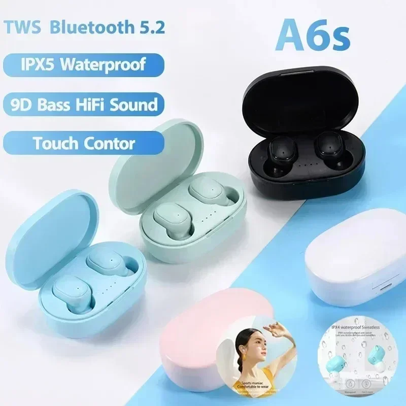 A6S Original TWS Wireless Bluetooth Headphones Wireless Earphones Sport Earbuds Headset with Mic for Xiaomi Huawei Smartphones