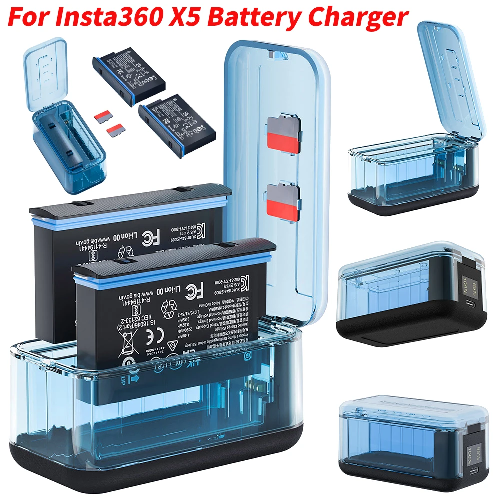 Caja de carga inteligente para Insta360 X5, batería portátil, estuche de carga rápida Dual, pantalla Digital, piezas de batería, accesorios para cámara
