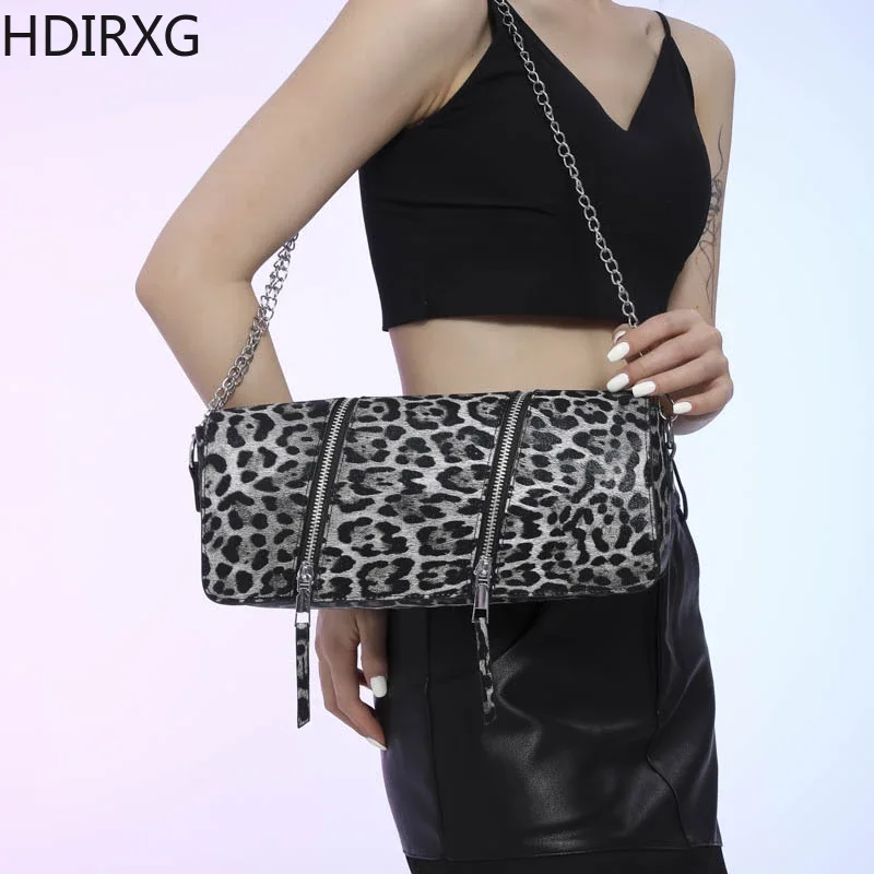 Fashion Women Shoulder Chain Bag Double Zipper Leopard Print Ladies Crossbody Bag Women\'s Delicacy Handbag for Party Shopping