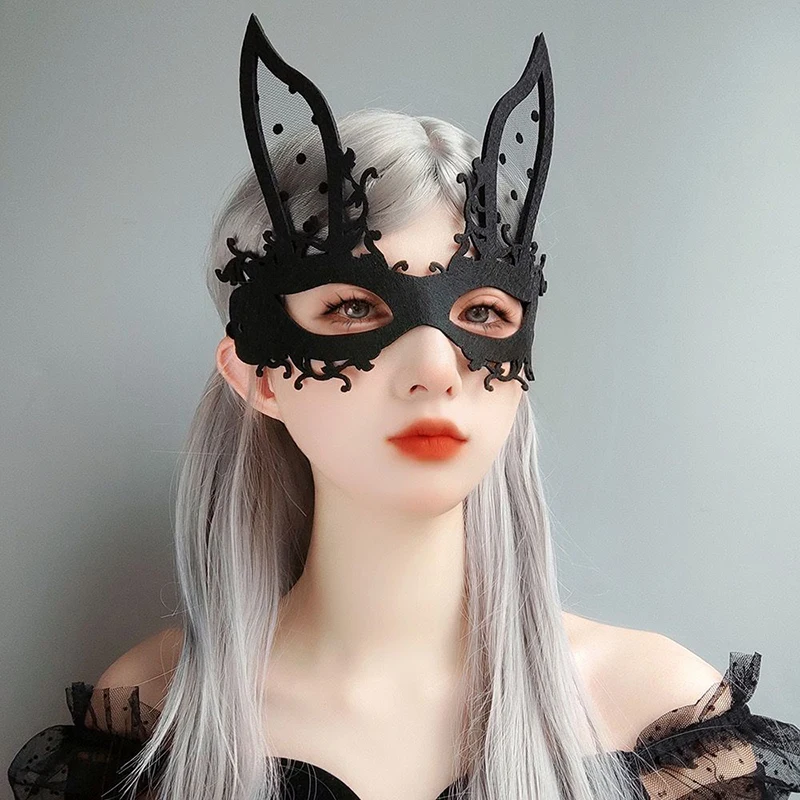 

Sexy Beautiful Woman Masquerade Masks Rabbit Animal Fashion Vintage All-match Halloween Easter Couple Cosplay Party Bar Black