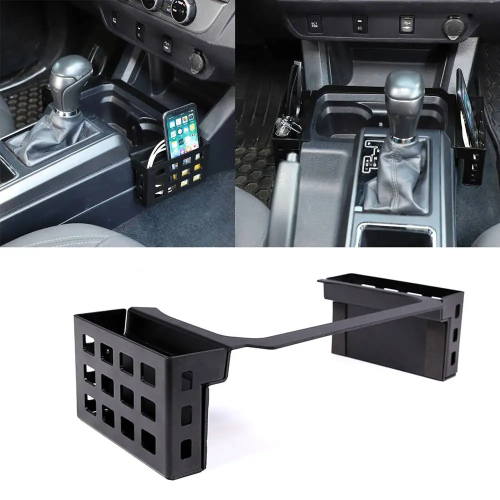 

Gear Shift Side Storage Box Two Baskets Gearshift Black Aluminum Alloy Interior Accessories For Tacoma 2016 2017 2018 2019-2022