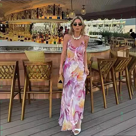 

Boho Print Backless Tie Up Maxi Dress Long Bohemian Dresses Summer Spring