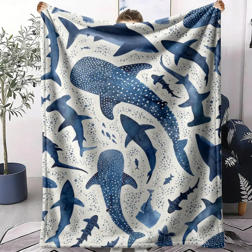 Blue Ocean Animals Throw Soft Flannel Throw Summer AC Blanket Lightweight Cool Nap Blanket for Sofa Bed Couch Travel