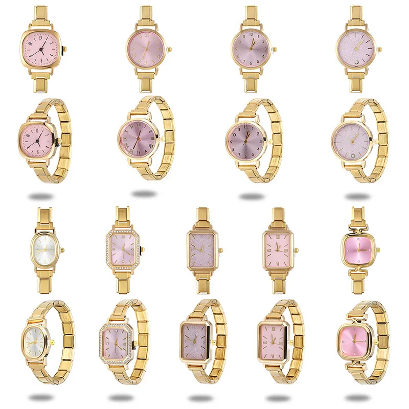 Fashion Women's Stainless Steel Square Round DIY High Quality Watch Bracelet Bangle For Party Friend Wife Birthday Jewelry Gift