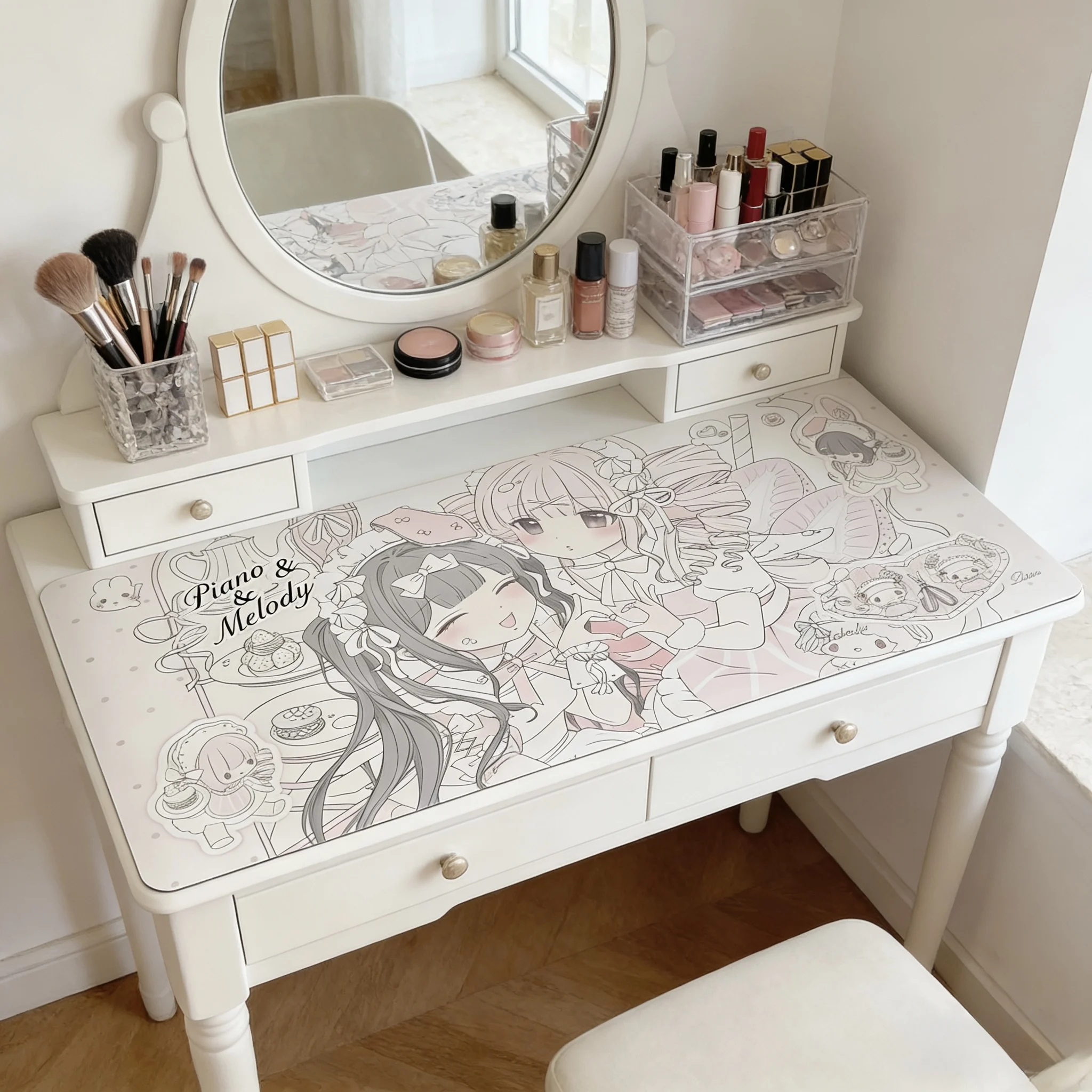 Cute beautiful girl desk mat, mouse pad, two-dimensional office computer tablecloth table mat