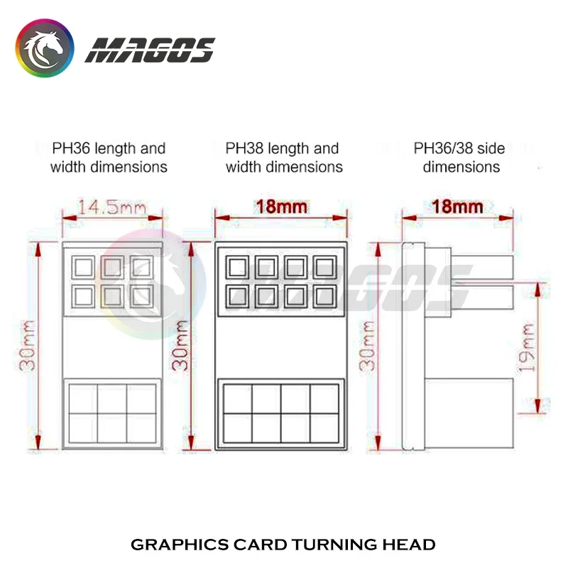 بطاقة الرسومات محول التوجيه الكهربائي VGA PSU الكوع موصل GPU الطاقة التوجيه رئيس PCIE 6pin 8pin 180 درجة دوران