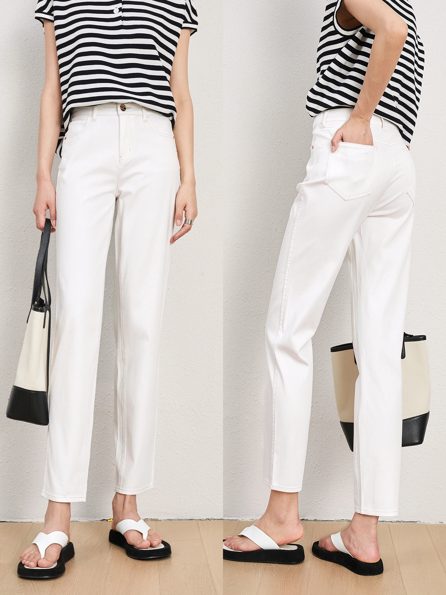 

Классические белые джинсы ChangDX, гладкие утягивающие свободные джинсы с высокой талией, хлопковые эластичные джинсы, летние женские джинсы для поездок на работу