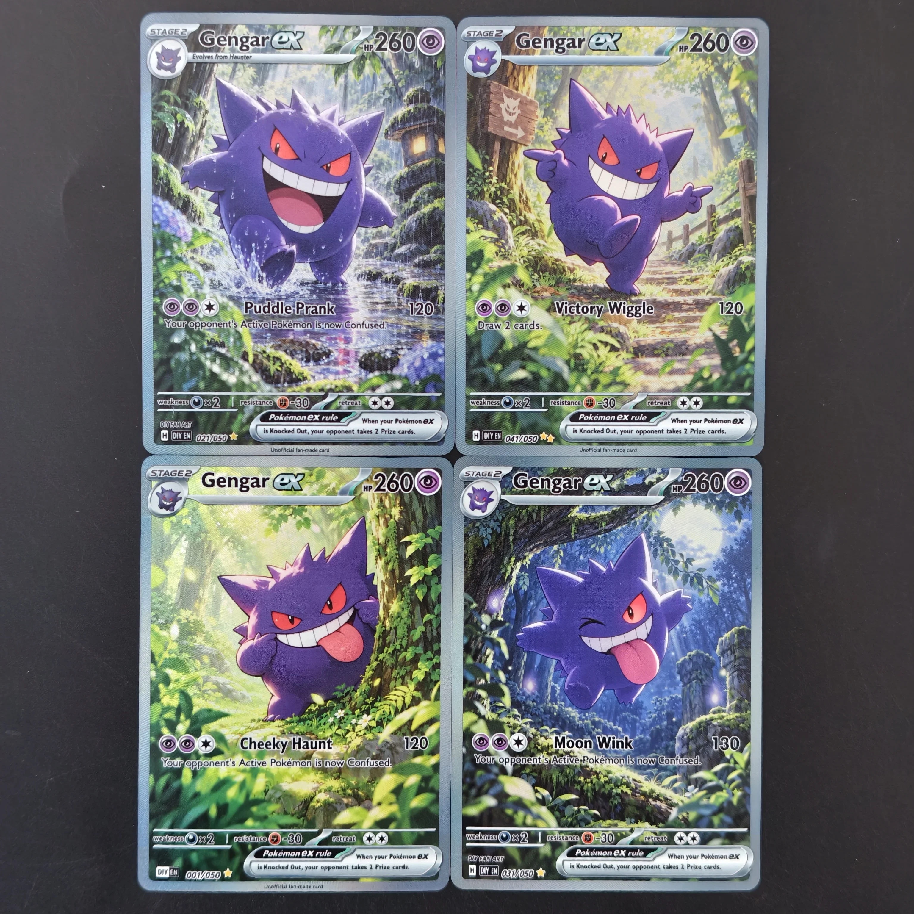 Proxy PKM Card Game Forest Scene Gengar EX Prank Victory Holo Foil Textured Card DIY TCG Advanced Anime Collection Card