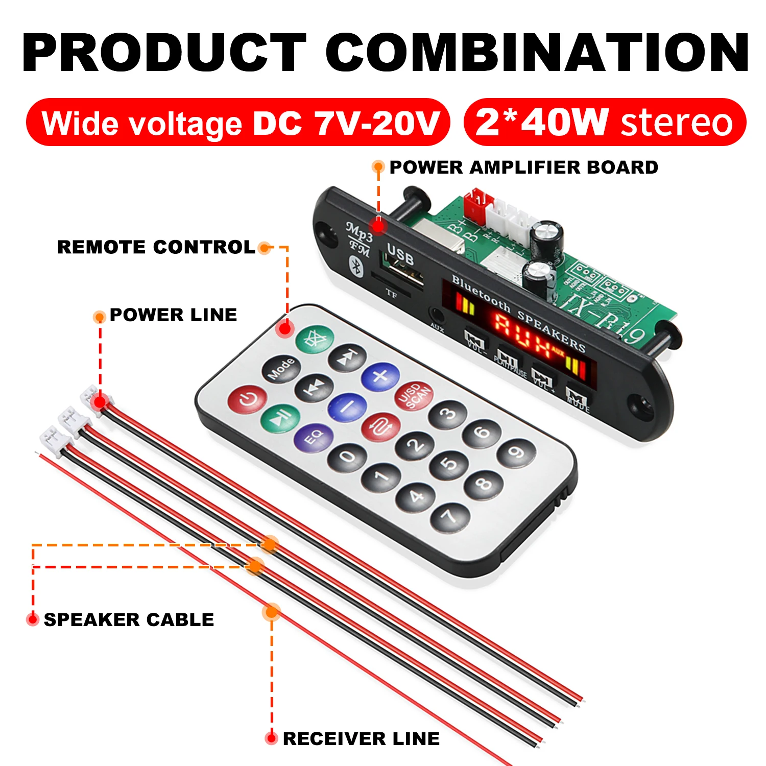 DC 12V Bluetooth 5.0 DIY MP3 WMA Decoder Board TF AUX Car Audio USB TF FM Radio MP3 Music Player with Remote Control