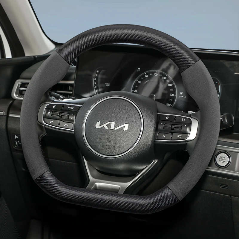 Suitable for Kia Suede Matte Carbon Fiber Texture Steering Wheel Cover Suitable for Ceed Jd Picanto Sportage 3 2019 Ev3 Rio 4 Cerato 2 Stonic Niro Xceed K3 Morning Soul K4 Forte K2 Sorento
