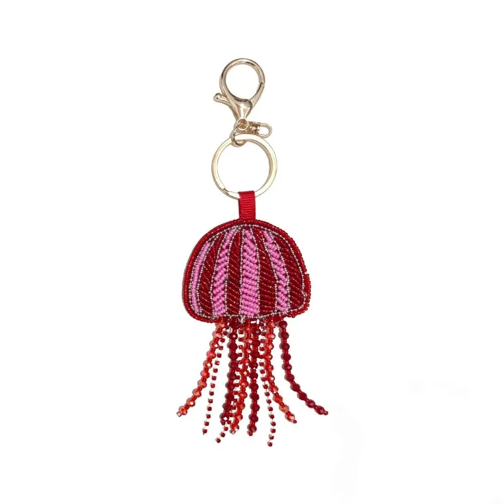 Handmade Handmade Keychain Rhinestone Beads Soft Fabric Jellyfish Patch Keychain Weighted Fabric Design
