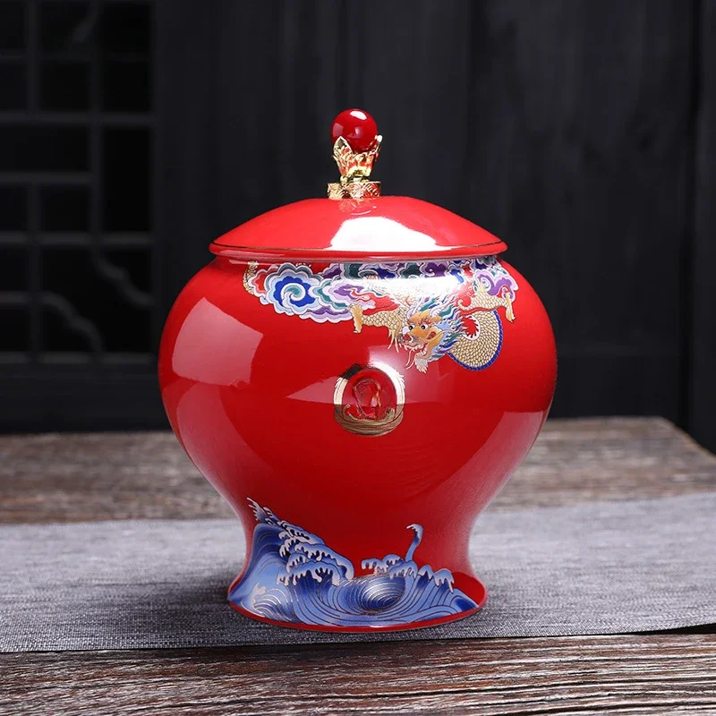 Palace style Jar Sealed Ceramic Large and Medium sized Tea Storage Item Jar Gift Box