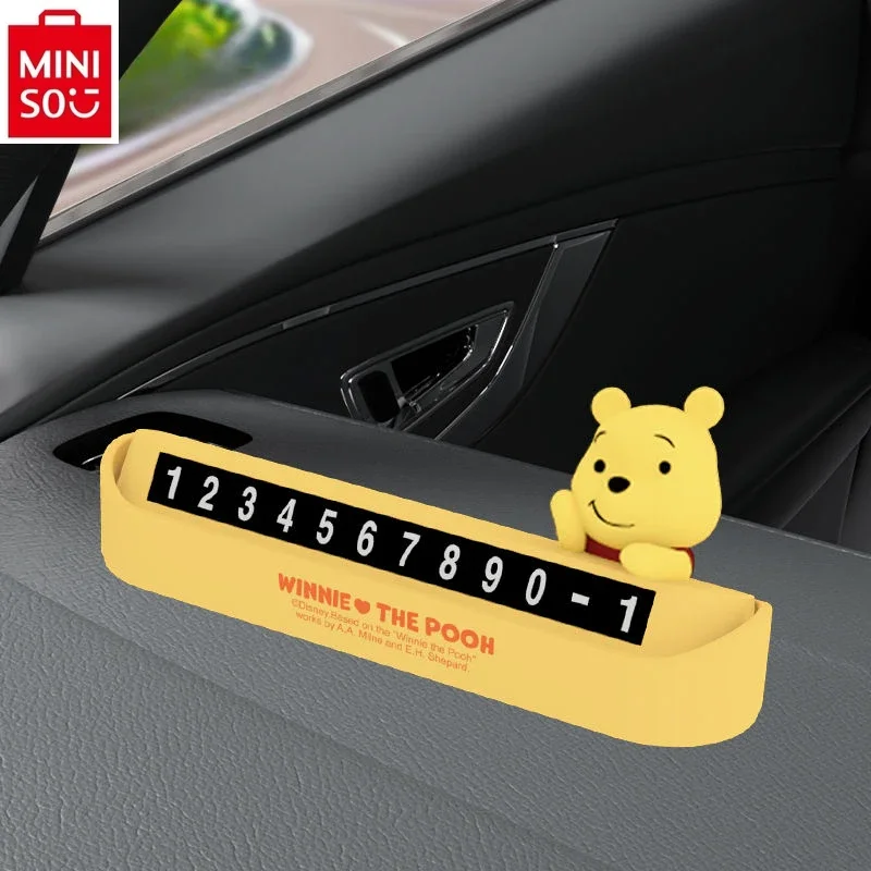 MINISO Disney Winnie Bears Temporary Parking Number Sign Car Phone Number Magnetic Car Phone Sign Stitch Ornament