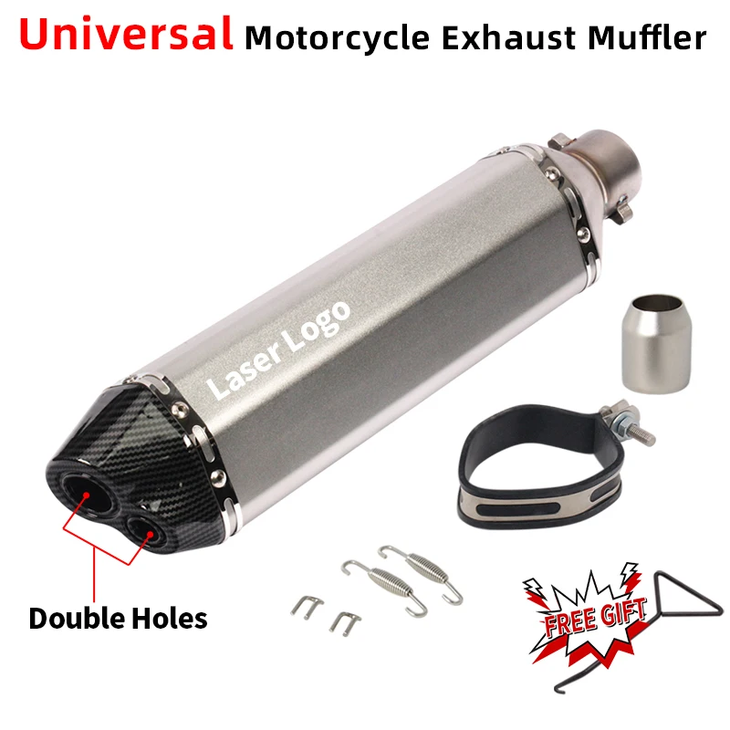 470MM Universal Motorcycle Exhaust Muffler Pipe No DB Killer Moto Escape Echappement Double Holes Tube For MT07 R1 ZX6R KTM390