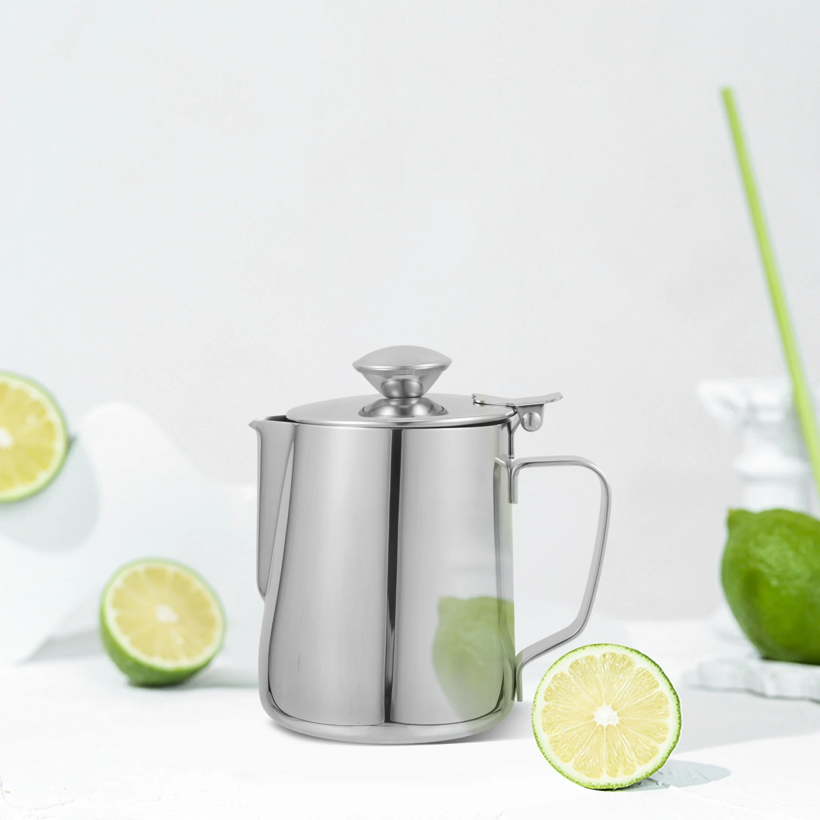 

Stainless Steel Milk Pitcher 350ml Capacity Easy Pour Mouth Practical Handle Coffee Tea Kettle Dust Proof Storage Cup