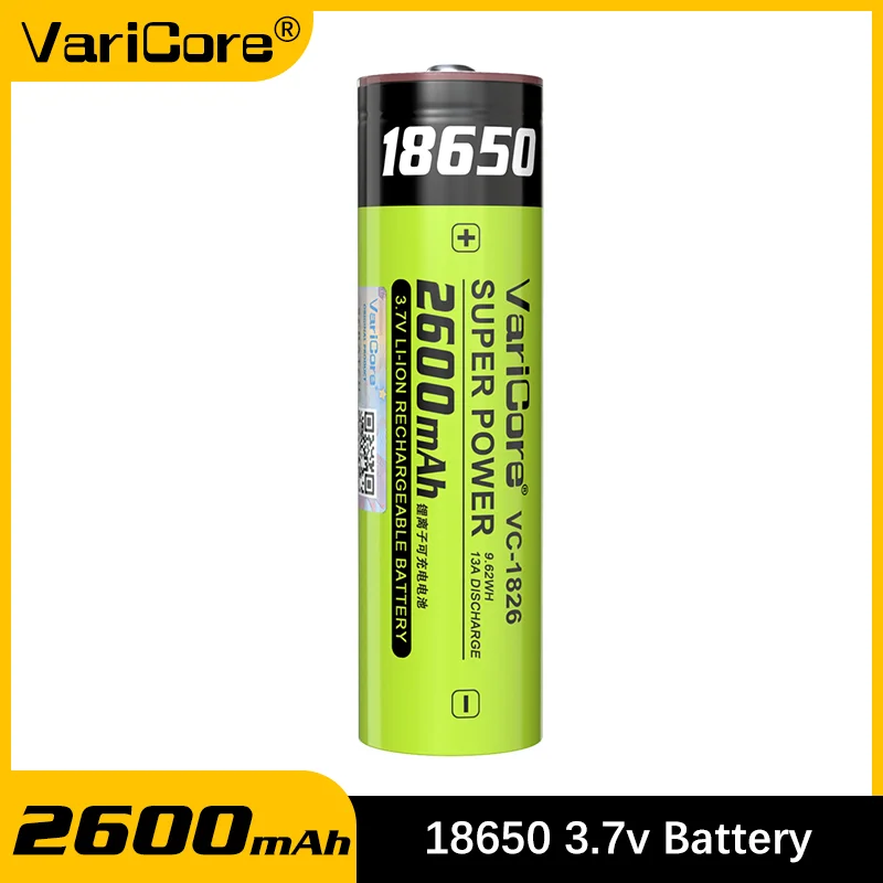 

VariCore VC-1826 18650 3.7V 2600mAh High Drain Rechargeable Li-ion Battery for Power Tools, E-Bike, Flashlight, Drone