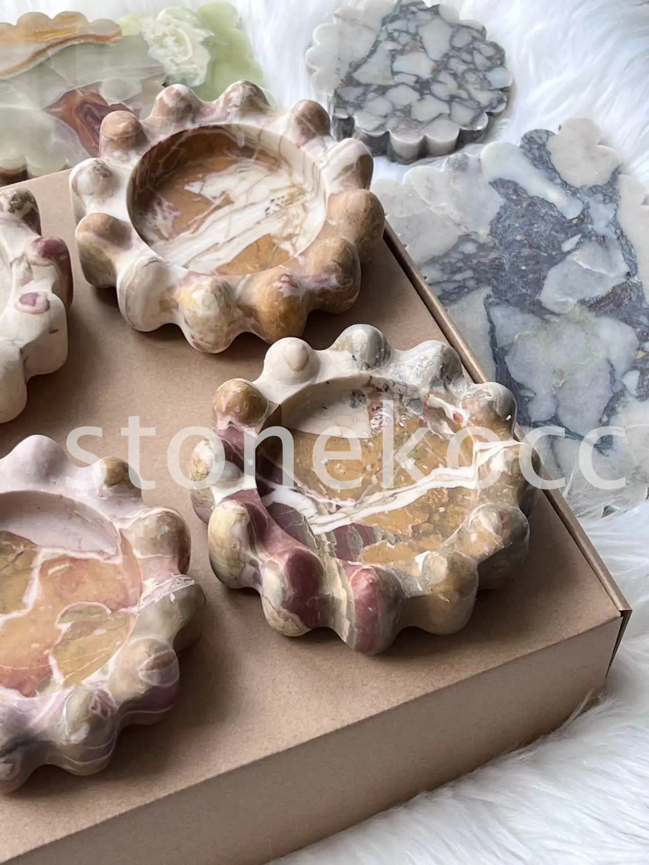 Scalloped jewelry perfume tray Calacatta violet Tray Serving Cachall Marble Tray Luxury Stone Dish