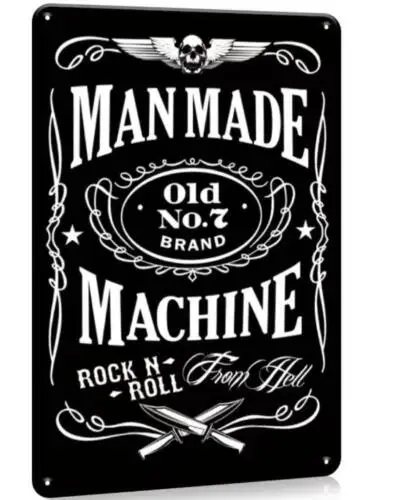 OLD NO.7 BRAND MAN MADE MACHINE METAL TIN SIGN ROCK N ROLL SKULL WALL ART SIGN