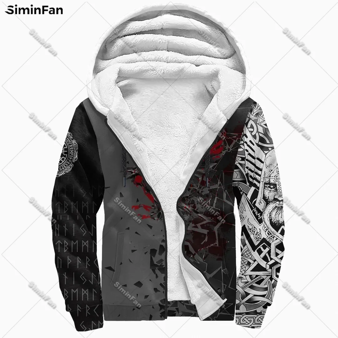 Viking Raven Wolf Dragon 3D All Over Printed Men Thicken Fleece Jacket Winter Windproof Outerwear Female Unisex Warm Zip Hoodie