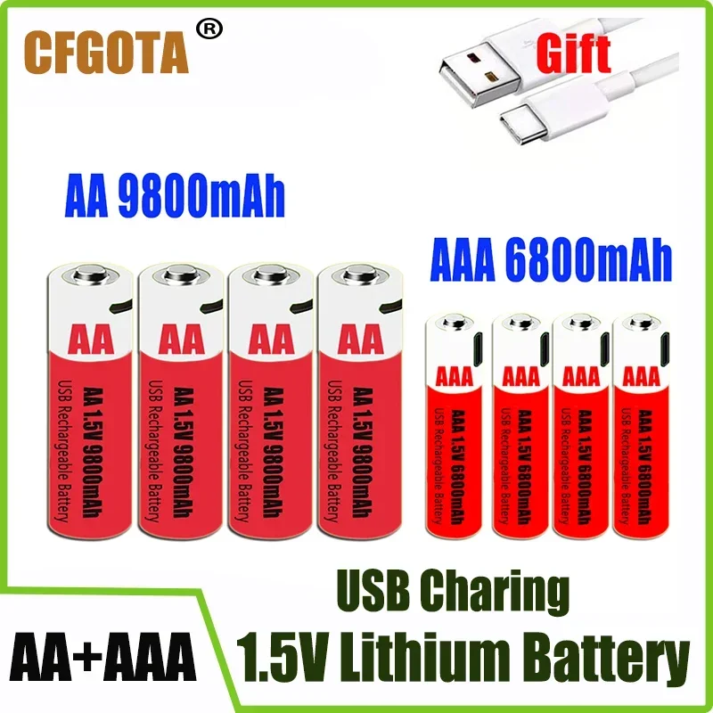 New 1.5V USB fast charging AA + AAA Rechargeable Battery Large Capacity 9800mah Li-Ion Battery For Toy Remote Control Mouse LED