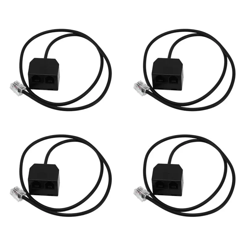 Exquisite-4X RJ9 4P4C Male To Dual Female Ports Connector Telephone Adapter Cable Wire Telephone Extension Cord
