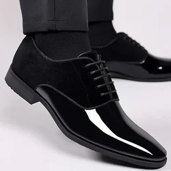 Classic Male PU Patent Leather Shoes Casual Business Shoes Lace Up Men Formal Office Work Shoes Party Wedding Oxfords Large Size