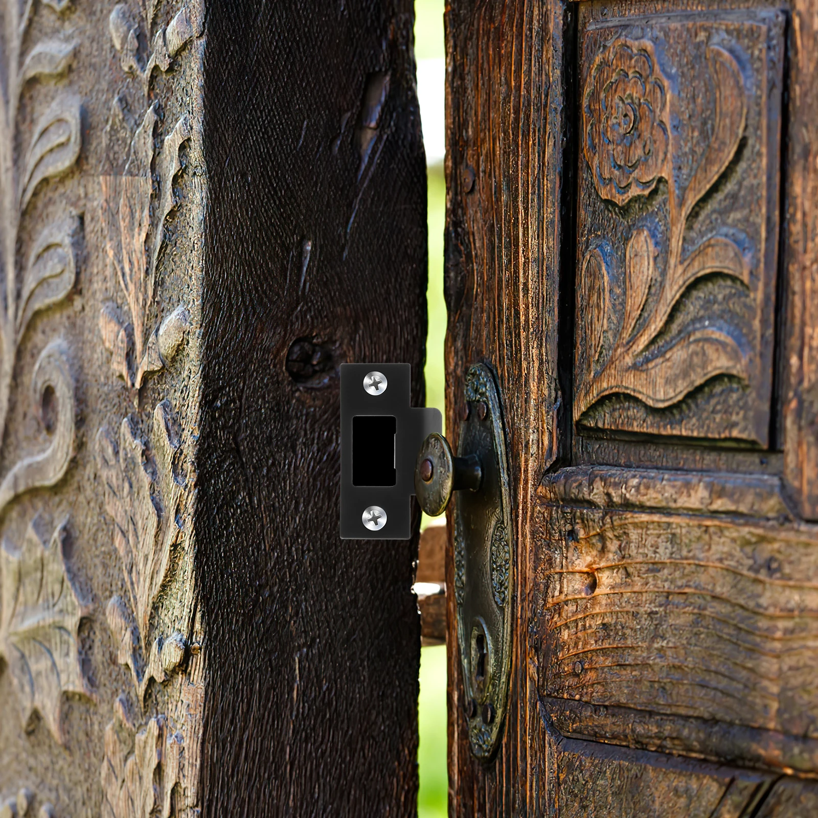 

Black Dead Bolt Door Strike Plate Lock Guide Deadbolt Restorer Plates Latch Guard Reinforcement Backplate
