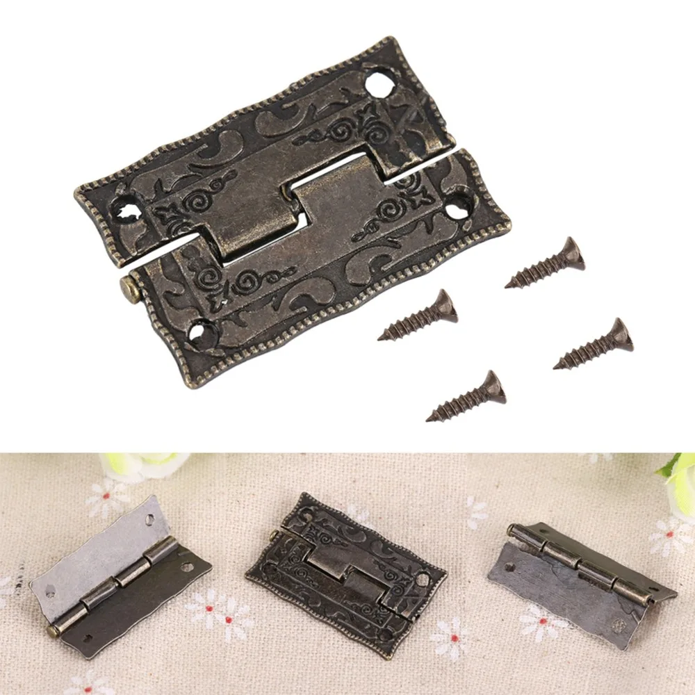10pcs Vintage Pattern Carved Hinge Includes Screws Antique Bronze Folding Hinges Case Hinges Furniture