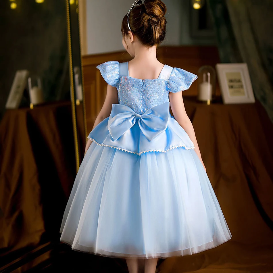 Robe de princesse Cendrillon avec lumière LED pour enfants, vêtements de cosplay pour fille, costume d'Halloween et de carnaval, robe d'anniversaire et de mariage pour enfants