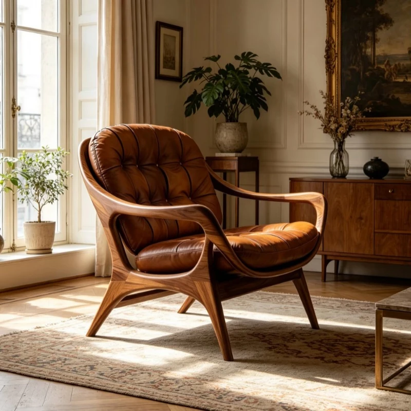 Sculpture Fiberglass Frame Lounge Chair Leather Cushion Armchair