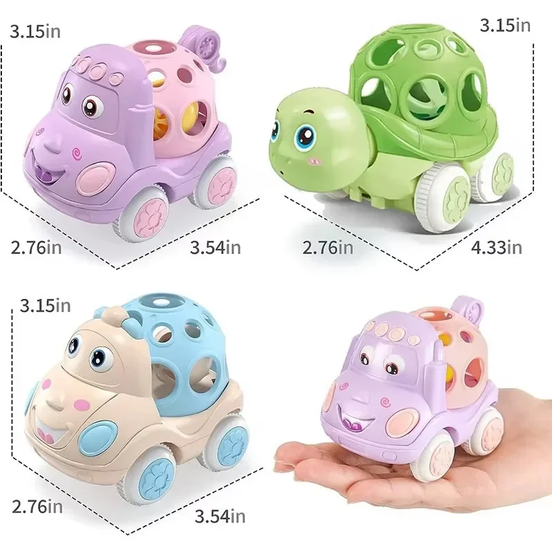 Baby Toy Car Rattle Roll Cars for Toddler 1-3 Press and Go Car Friction Powered Truck Soft Rattles for Babies Girl Birthday Gift image 2