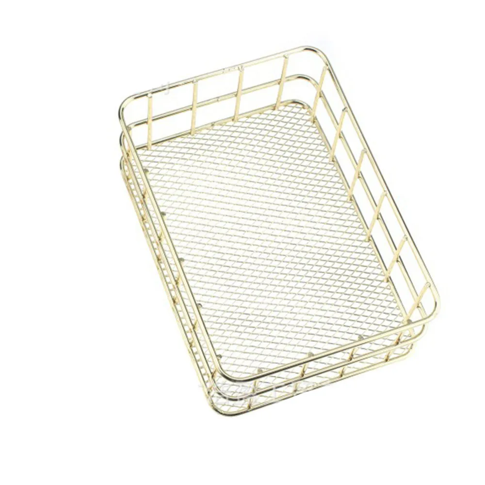 Nordic Iron storage Basket jewelry organizer Gold Office Desktop Sundries Makeup Brushes Holder Table Cosmetics Organizer Rack