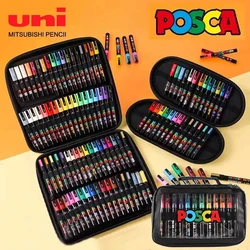 POSCA Color Markers Set in Handbag, Mitsubishi PC-1M/3M/5M Graffiti Mark Brush Pen, Student Carry-on Drawing Painting Stationery