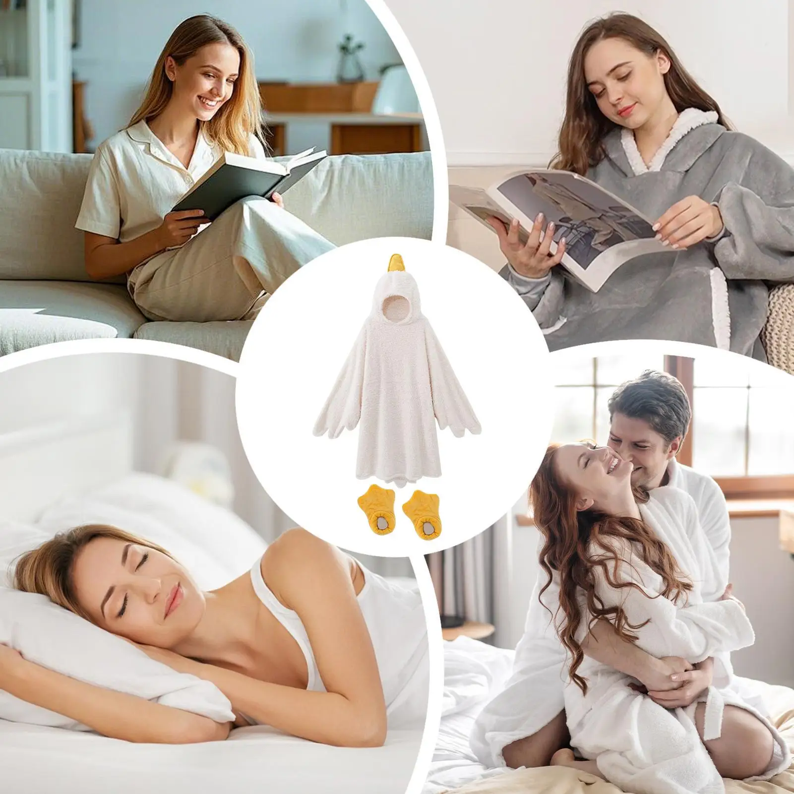 Cartoon Big Goose Robe Nightgown Large Wearable Goose Down Blanket Hooded Onesie Suitable for Adults and Children Shoes Included image 5