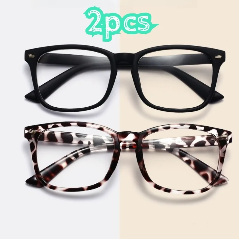 2pcs Classic Square Blue Light Blocking Glasses Comfortable, Unisex Style.
