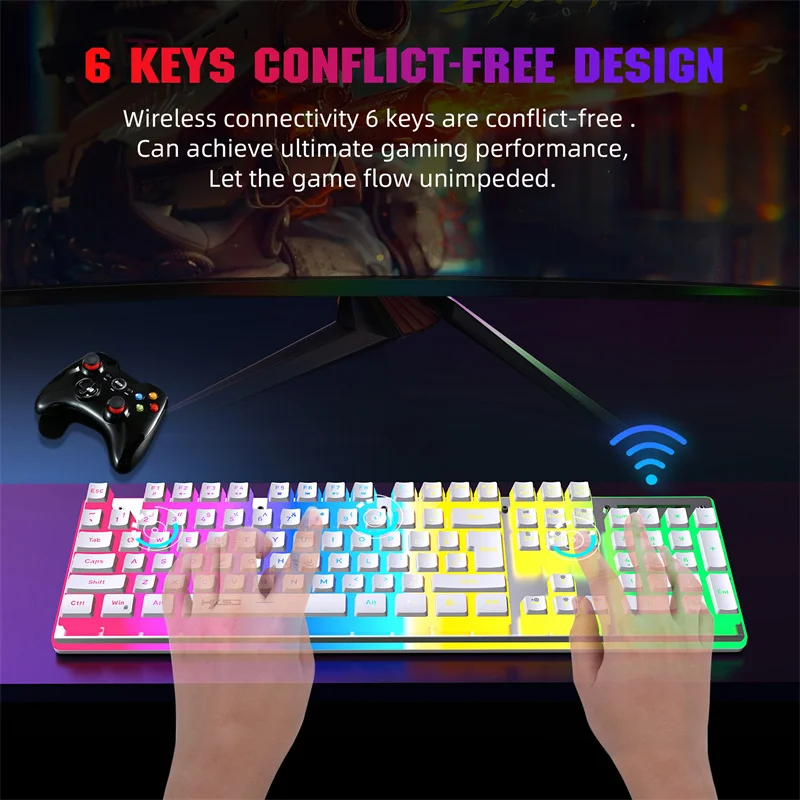 Keyboard and Mouse Kit Backlit Set White Keyboards 2.4G Wireless Gaming Combo PC Gamer Full Mounted Computer Gamer Keyboards