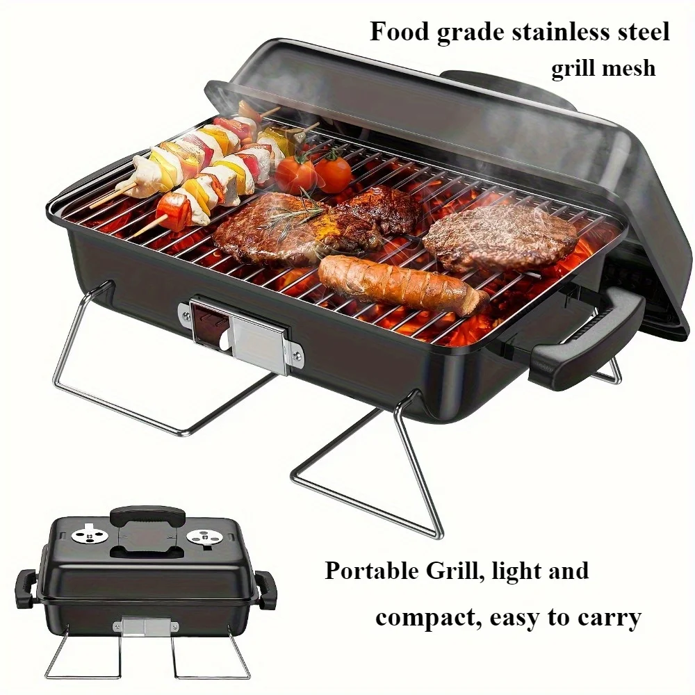 Black Portable 21 Inch Charcoal Grill with Heat Insulation Cover, Tabletop Small Outdoor Grill Folding Grill, Foldable