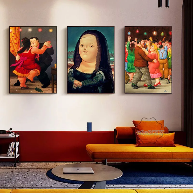 

Fernando Botero Mona Lisa Fat Character Art Canvas Oil Painting Funny Art Couple Dancer Posters and Prints Wall Art Home Decor