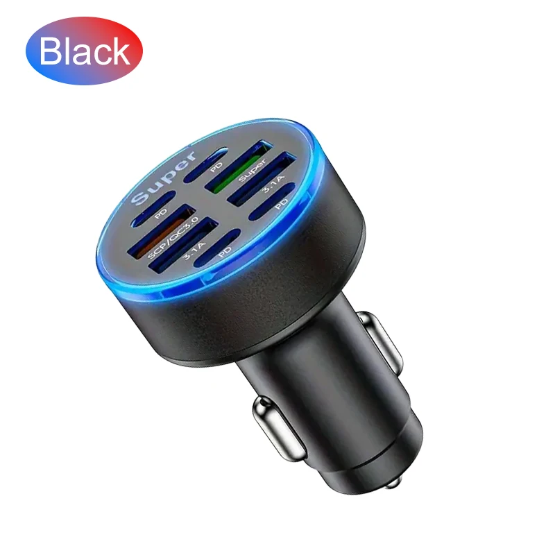 100W 8Ports Car Charger Fast Charging PD QC3.0 USB C Car Phone Charger Type C Adapter in Car For iPhone Samsung Huawei Xiaomi