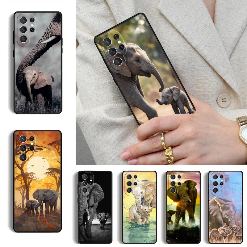 Cute Elephant With Baby Phone Case for Samsung Galaxy S26 S25 Ultra S24 S23 S22 S21 Plus Note 10 Bumper Cover