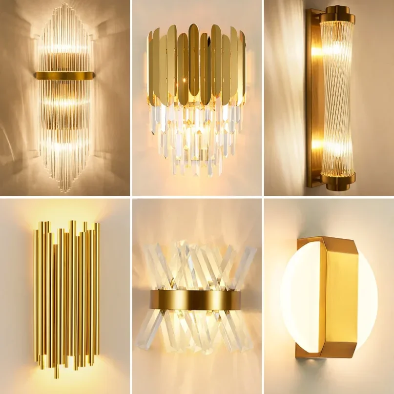 

Fast shipping Crystal Golden Modern Indoor Wall Light For Bedroom Bedside Living Room Decoration LED Sconce Lamp Bathroom