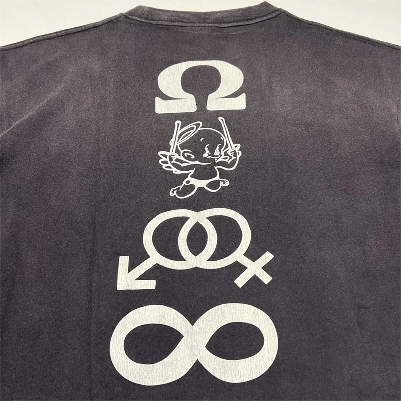 Black Washed SAINT MICHAEL CANDLE Tee Men Women 1:1 Best Quality Causal Oversized T-Shirts