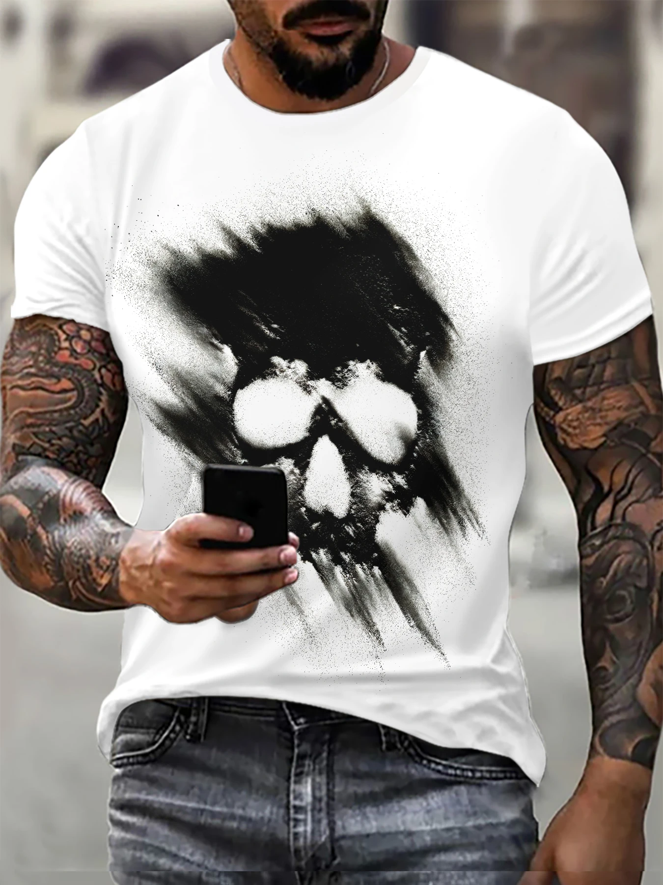 6XL Plus Size Men's Clothing Horror Skulls T-Shirts Summer Short Sleeve 3D Skeleton Printing Street Hip Hop Male Tops Tee