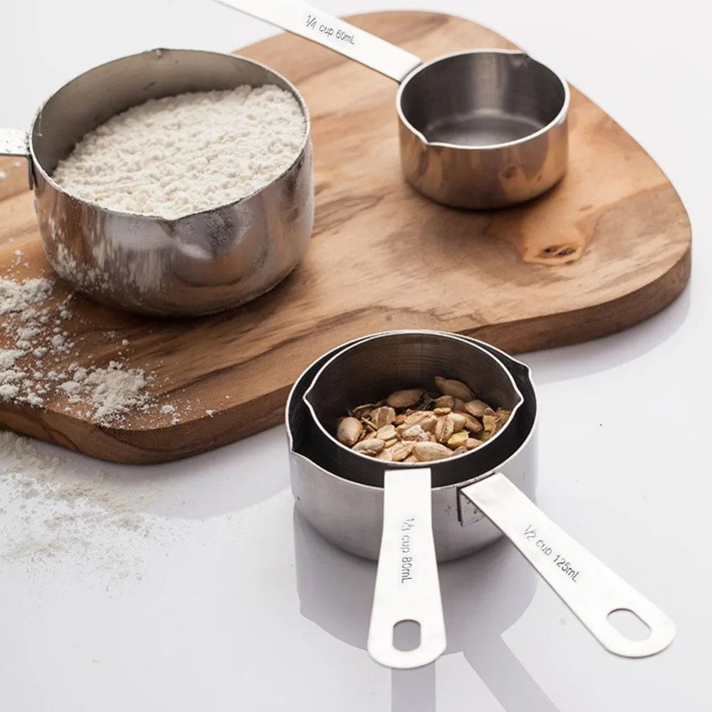 

4Pcs Set Stainless Steel Measuring Cups Stackable Metal Measuring Spoons Dual Spouts Measuring Spoon Cup Kitchen Use