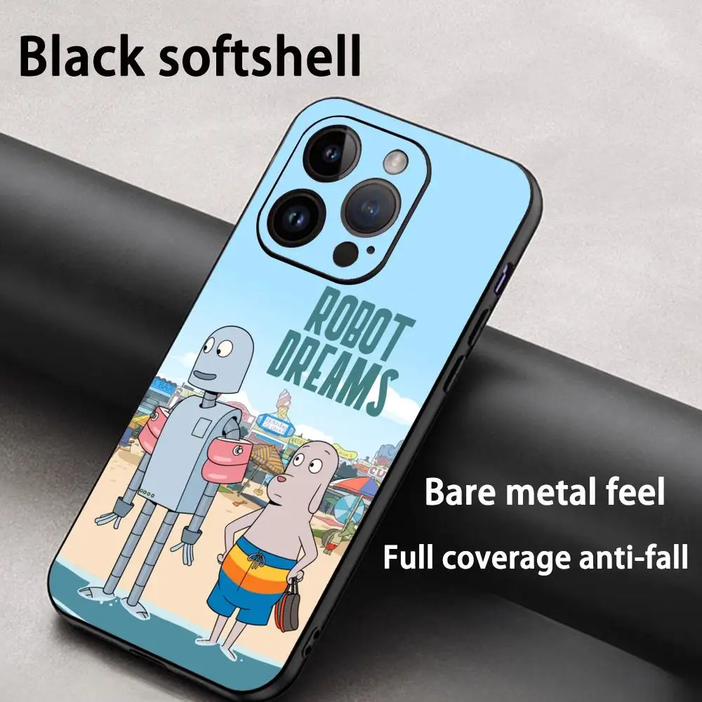 Coque de téléphone antichoc noire souple pour iPhone 17 16 15 14 13 12 Plus Mini Pro Max, motif films d'animation robotisés apaisants